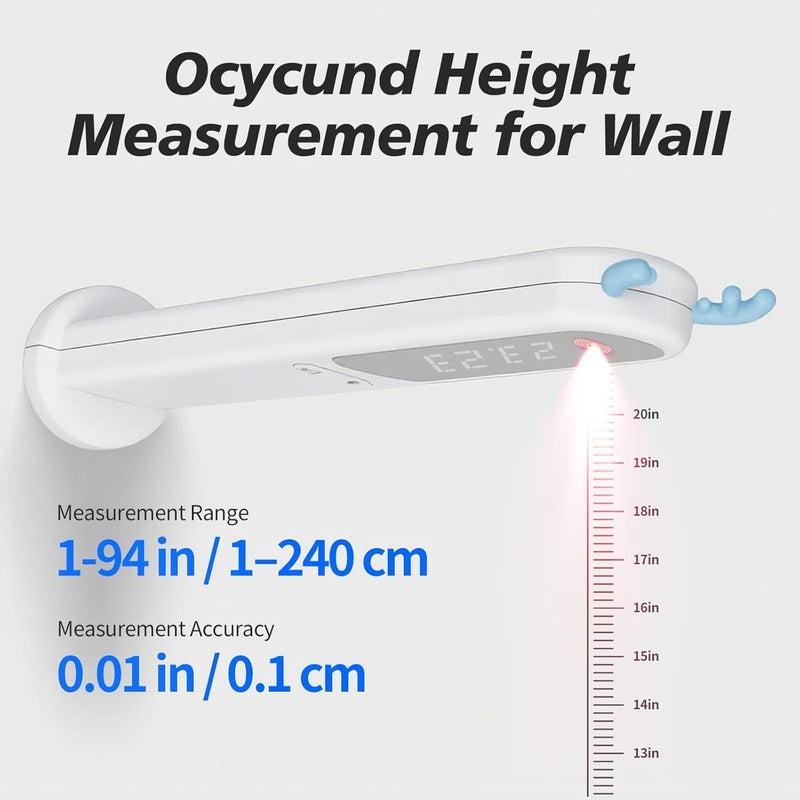 Ocycund أداة قياس الطول للأطفال، قياس الطول بالأشعة تحت الحمراء المحمولة للجدران، جهاز ستاديومتر رقمي محمول للشحن من نوع C للبالغين (نطاق 94.5 بوصة / 240 سم) - Image 3